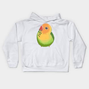 Green Baby Lovebird eating Hay and seed Kids Hoodie